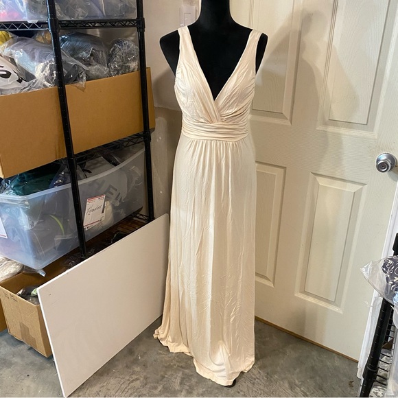 Coco Floor length Dress Women Large Beige white Sleeveless stretch summer dress - Picture 3 of 12